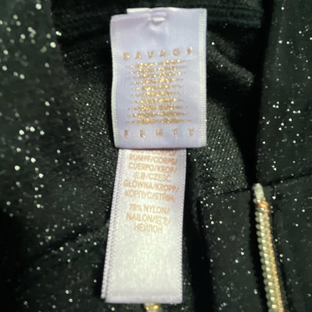 Savage x Fenty Jumpsuit Small Black Glitter Hooded Loungewear Zip Up Stretch - Picture 8 of 14